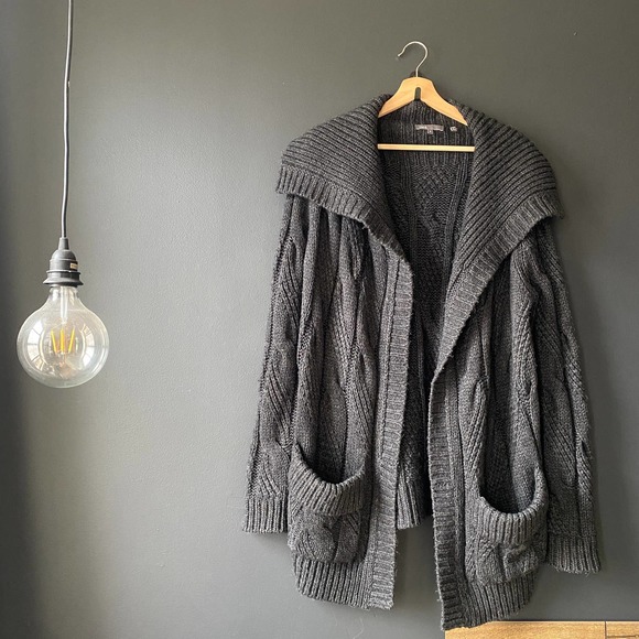 Vince Sweaters - Vince Gray Oversized Cable Knit Alpaca Wool Open Cardigan Medium
